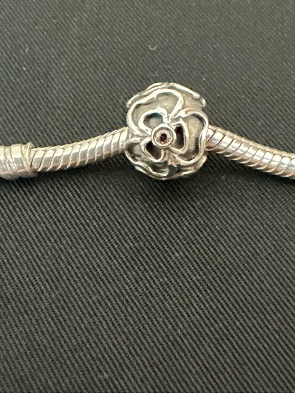Retired Pandora Charm Posey charm With 4 Small Pink CZ.Sterling Silver